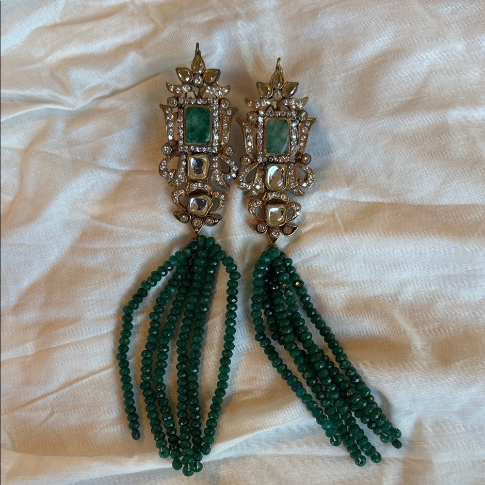Elegant Green and Gold Dangle Earrings